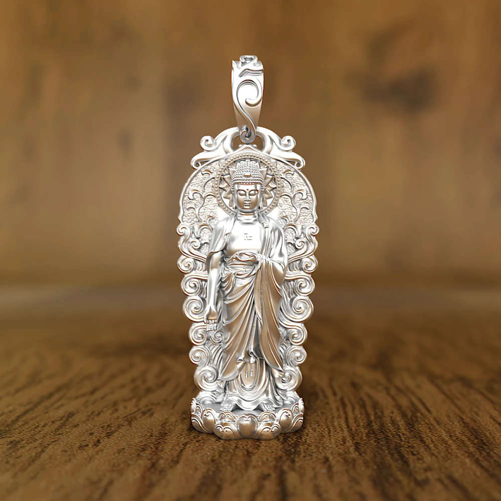 

New Oriental Great Sun Tathagata Buddha Pendant Men's Personality Patronus Amulet Silver Necklace Amitabha Buddha Accessories