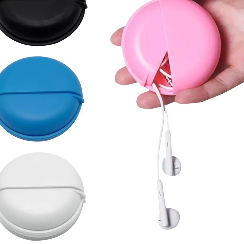 

Round Earphone Wire Box Organizer Data Line Cables Storage Case Plastic Container Jewelry Headphone Protect with Rotating Cover
