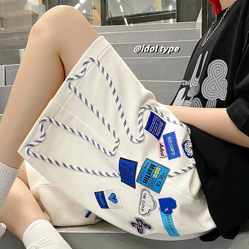 

Side Appliques Design Shorts Men Summer Fashion Trends Beach Streetwear Bottom Teenage Plus Size Baggy Sweatshort Casual Clothes