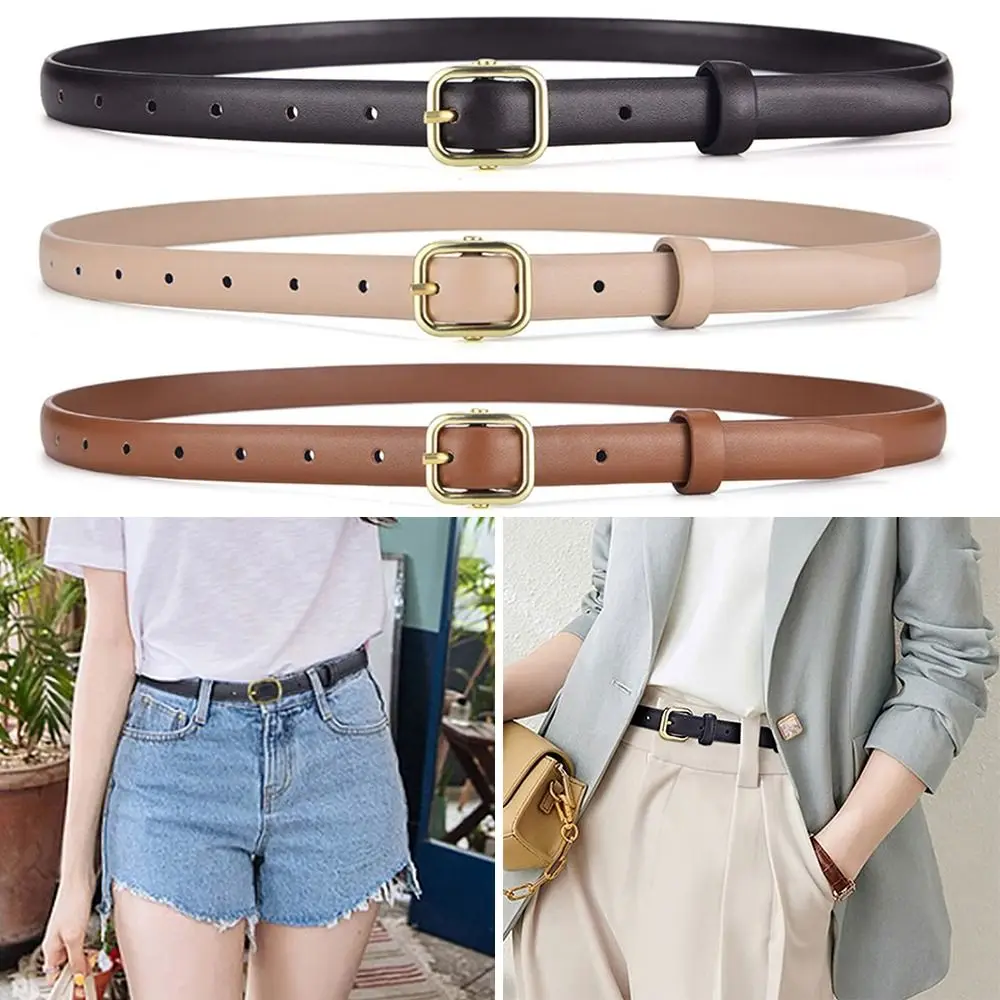 Fashion Retro Thin Simple PU Leather Alloy Pin Buckle Waist Belts Jeans Waistband