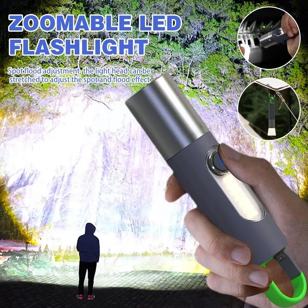 

Usb Rechargeable Flashlight High Lumens Zoomable Led Flashlight With Cob Side Light 4modes Floodlight Torch For Outdoor Cam M3n3