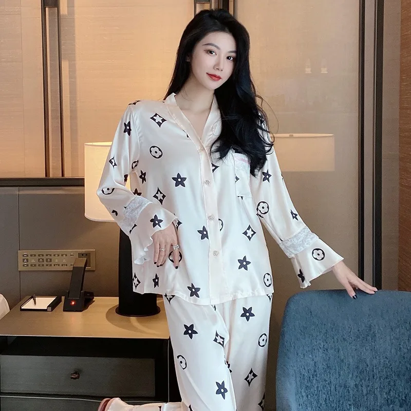 

Новинка 2022, весенне-летняя тонкая Пижама с V-образным вырезом, Кардиган с длинным рукавом в стиле принцессы, домашний костюм, женская одежда для сна, женская одежда для сна