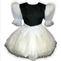 new hot selling slim satin transparent adult sissy baby dress belt maid role play custom dress