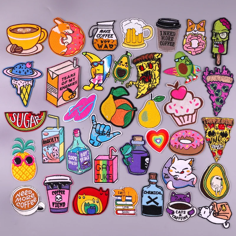 

Fruit Food Embroidery Patch Cartoon/Cute Bottle Iron On Patches For Clothing DIY Embroidered Patches On Clothes Sewing Stickers