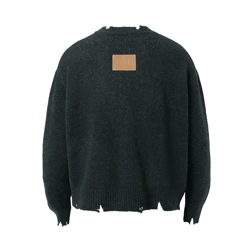 Мужской винтажный трикотажный свитер Свободный пуловер на молнии в стиле