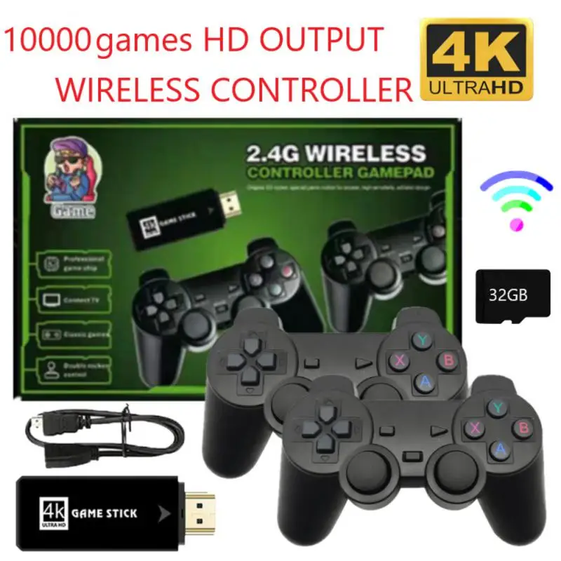 4K Video Game Console 32GB 10000 Games Retro Handheld Game Console Wireless Controller Game Stick For PS1/GBA Support 2 Players