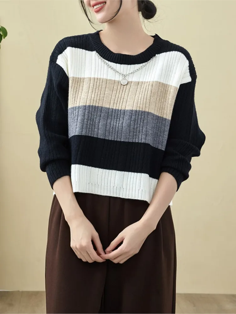 Оверсайз вязаный осенний пуловер с длинными рукавами женский свободный