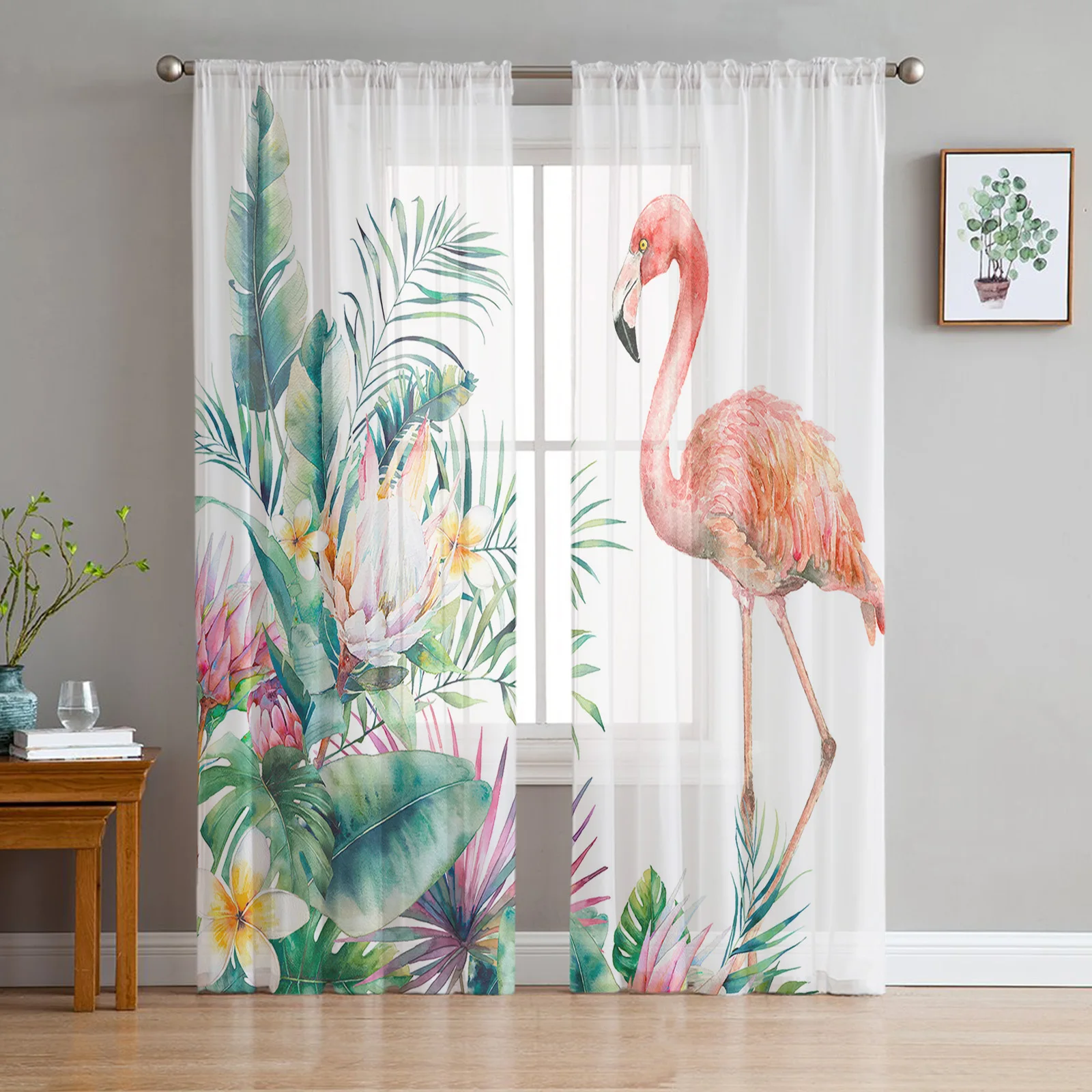 

Flamingo Surfboard Turtle Leaf Tulle Sheer Curtains for Living Room Decoration Drapes Bedroom Kitchen Voile Window Curtain