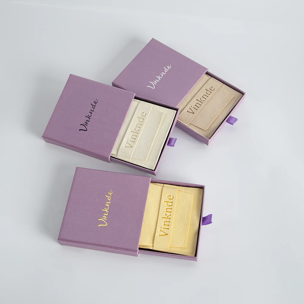 Custom Logo Jewelry Packaging Boxes Pouches Bags Drawer Gift Box Purple Luxury Pull Out Necklace Ring Storage Box Suede Gift Bag