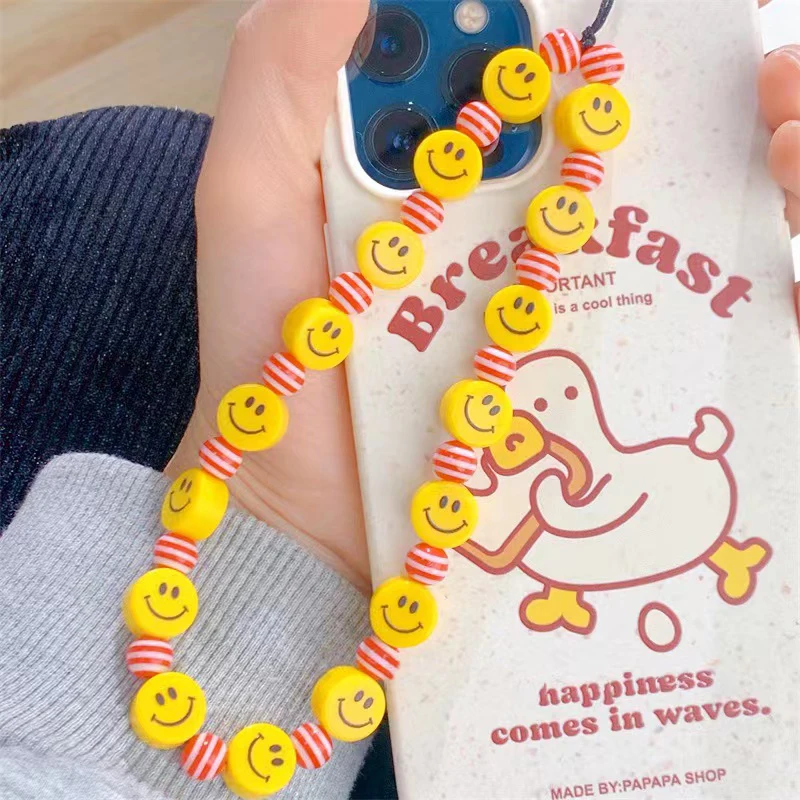 Striped Smiley Key Chain Ladies Fashion Cute Romantic Vintage Keychain Charm Korea 90s Aesthetic Phone Chain Decoration Gift New