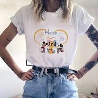 mickey mouse and winnie the pooh school series disney color print outdoor sports versatile trend t shirt simple outline white