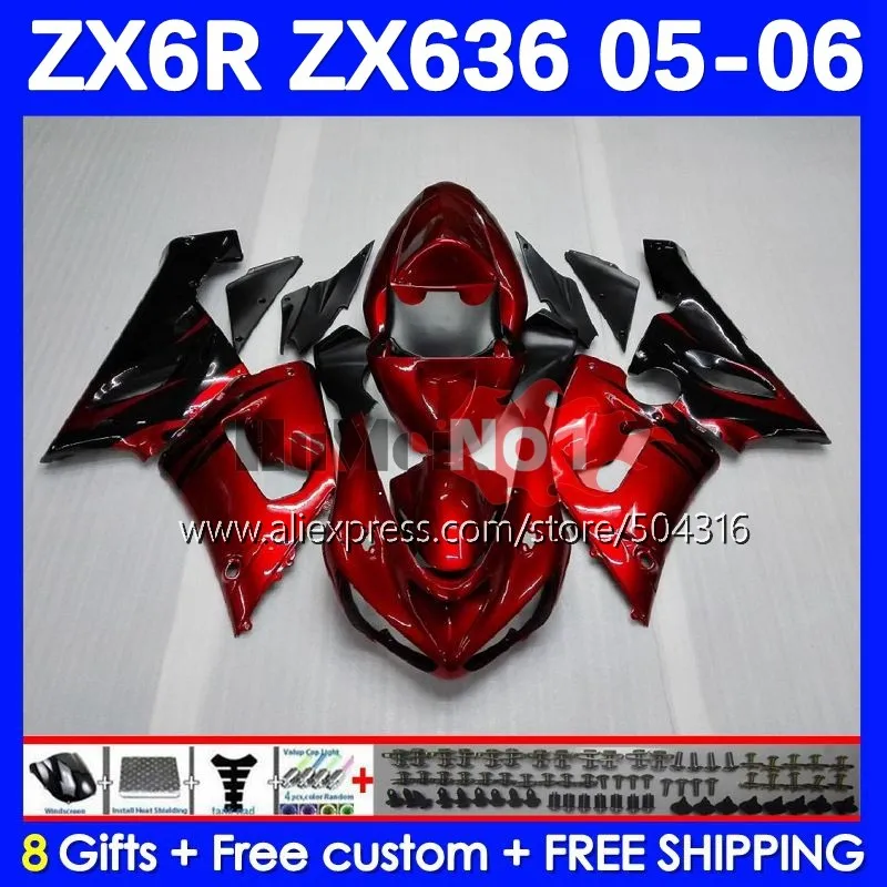 

Body For KAWASAKI NINJA ZX-6R ZX-636 ZX 6R 600CC 6 R 600 CC 60MC.3 ZX636 ZX 636 ZX6R 05 06 ZX600 2005 2006 Fairing red flames