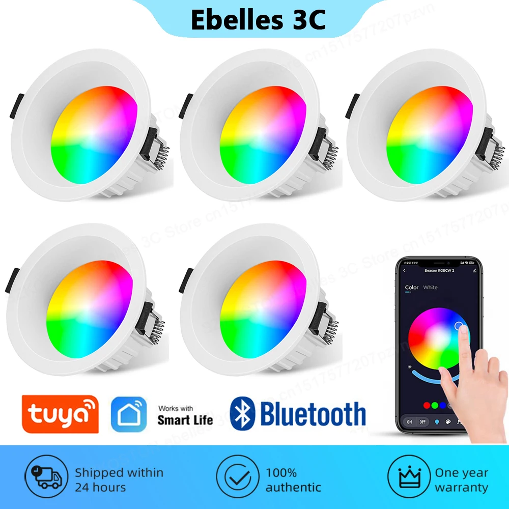 

Умные светодиодные светильники Tuya RBG, встраиваемое освещение, потолочная лампа с регулируемой яркостью, с управлением через приложение, гол...