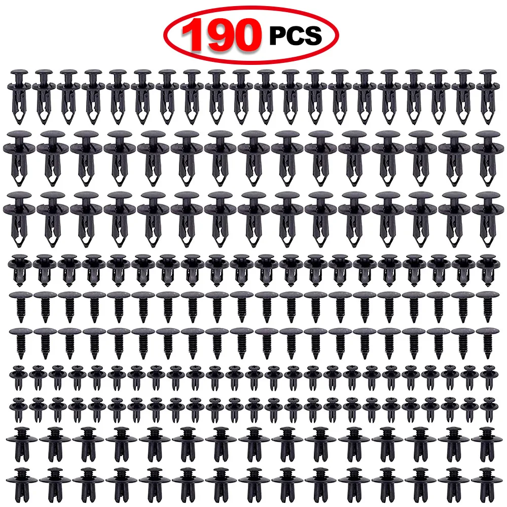 

190 шт., 6 размеров, автомобильные фиксаторы, крепежные детали, комплект автомобильных пластиковых зажимов, зажим для панели автоматической отделки, смешанная заклепка для бампера кузова автомобиля