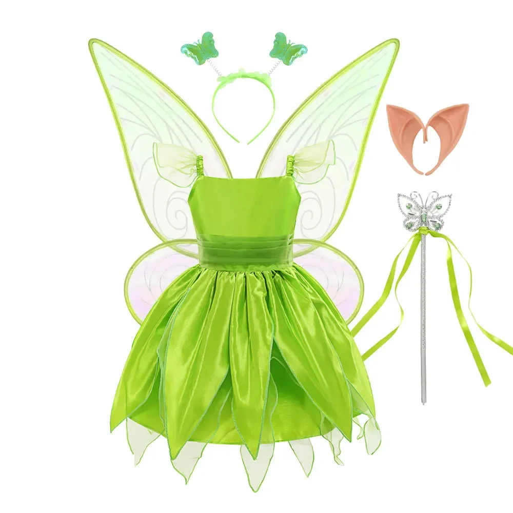 Girls Fairy Tinker Bell Costume Halloween Carnival Elves Party Peter Pan Cosplay for Kids Green Tinkerbell Fancy Dresses