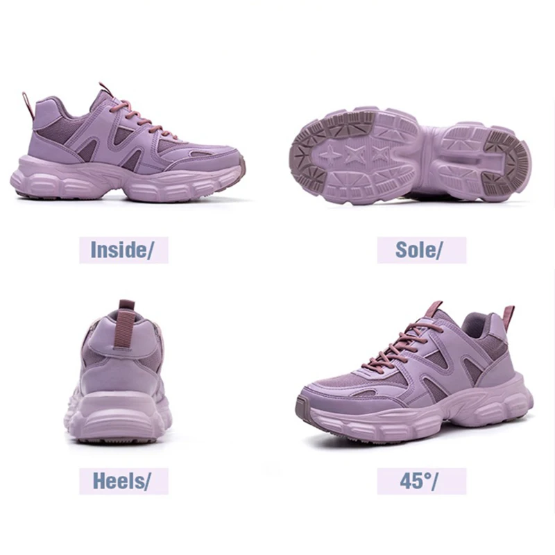 Waliantile Women Breathable Safety Shoes Sneakers Female Anti-smashing Non-slip Lady Construction Work Boots Steel Toe Shoes