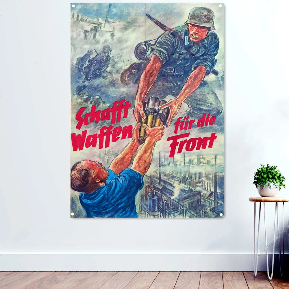 

Create Weapons for the Front World War II Posters Prints Wall Art Tapestry German Empire Banner Hanging Flag Wall Decor Painting