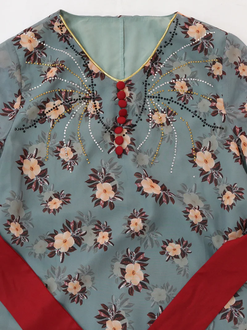 Muslim Dubai Chiffon Print Belt Eid Women Dress Abaya Party Dresses Ramadan Abayas Caftan Kaftan Elegant Vestidos Arab Turkey