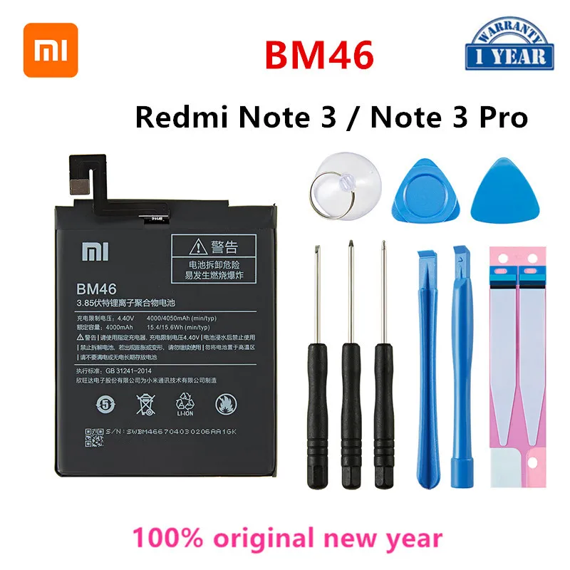 

Xiao mi 100% Orginal BM46 4050mAh Battery For Xiaomi Redmi Note 3 / Note 3 Pro BM46 Phone Replacement Batteries +Tools