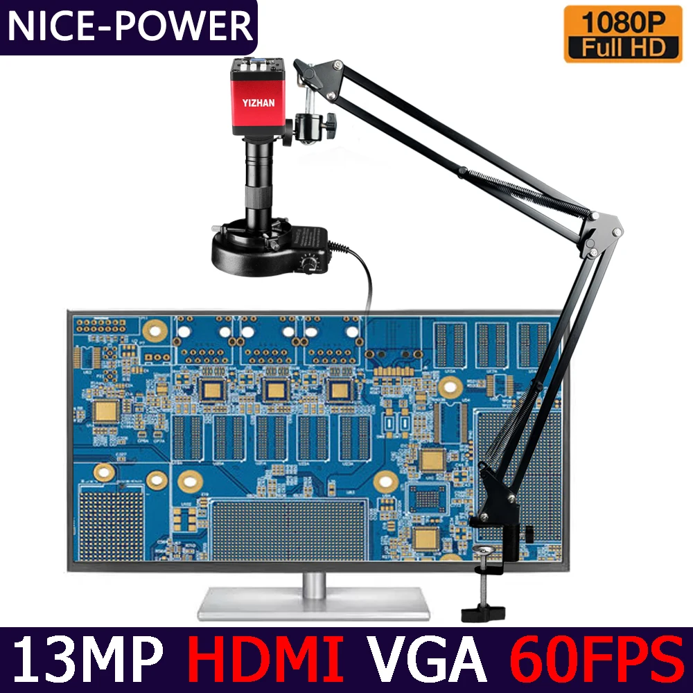 Промышленный микроскоп 13MP 60FPS с зумом 150X Full HD портом HDMI VGA цифровой для ремонта
