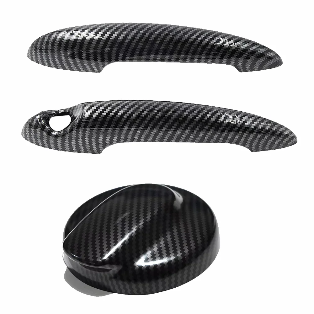Фото Для MINI Cooper S R50 R53 R55 R56 R58 R59: накладки на боковые зеркала, ручки дверей и крышка топливного бака в глянцевом черном карбоновом исполнении №3