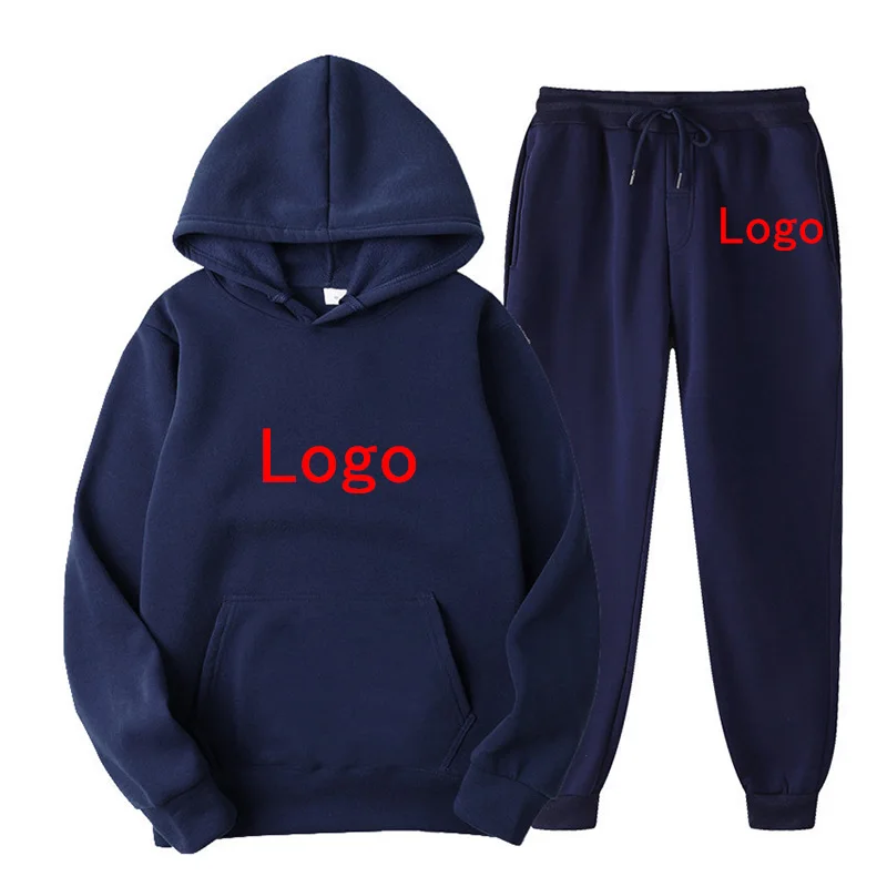 Custom Logo Men Tracksuit Set Casual Hoodies Suit Men's Sportswear Sweatshirt+Sweatpant 2 Pieces Male Fashion Clothes Streetwear