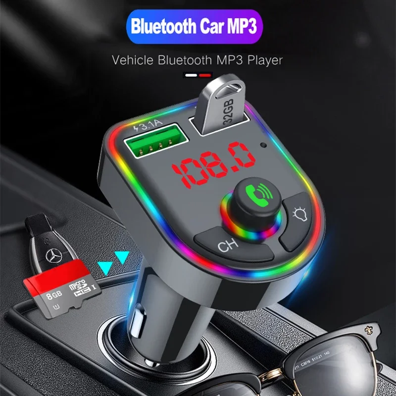 

35W Bluetooth 5.0 USB Car Charger Atmosphere MP3 Player 3.1A Fast Charging For iPhone 12 Xiaomi Huawei Mobile Phone Adapter