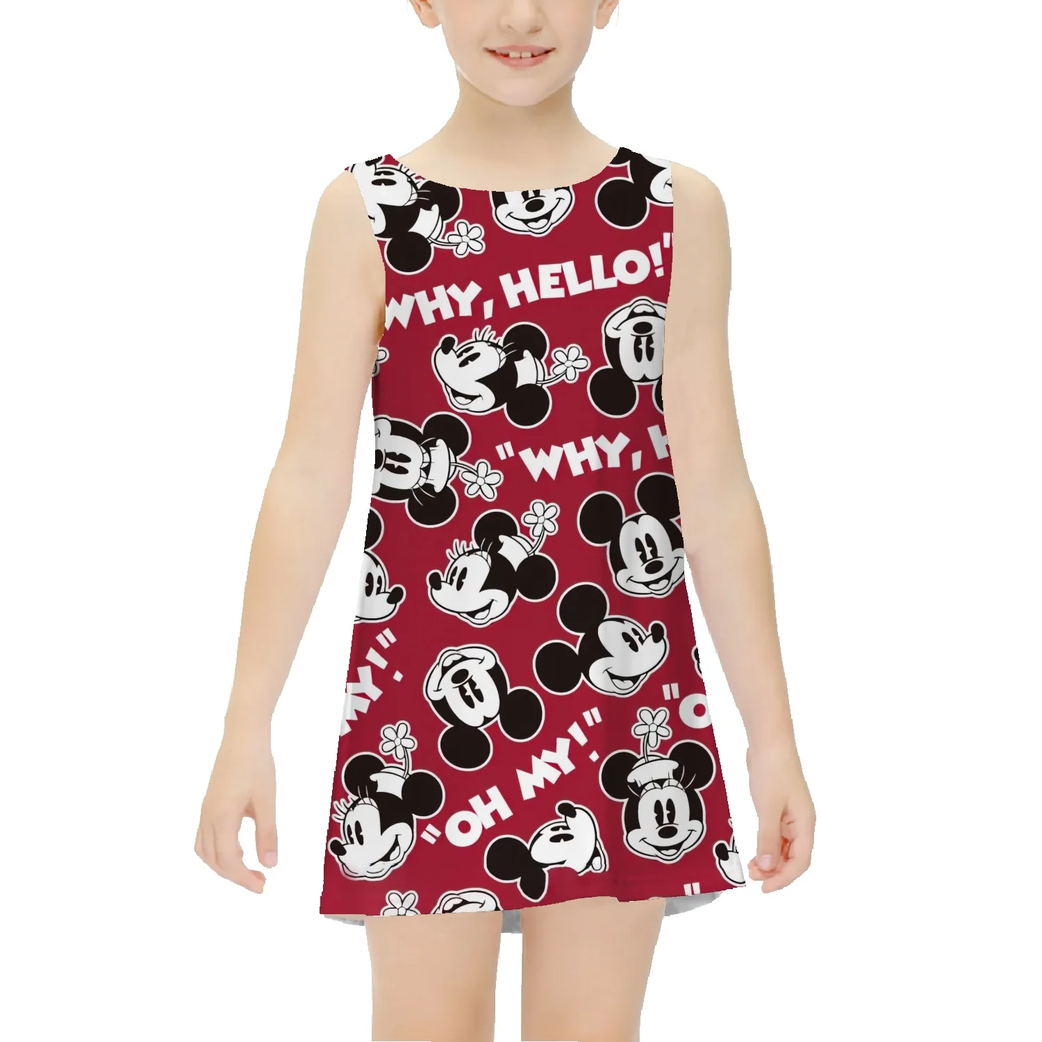 Disney Mickey and Minnie girls mid-length dress 2022 summer new sleeveless T-shirt baby clothes skirt