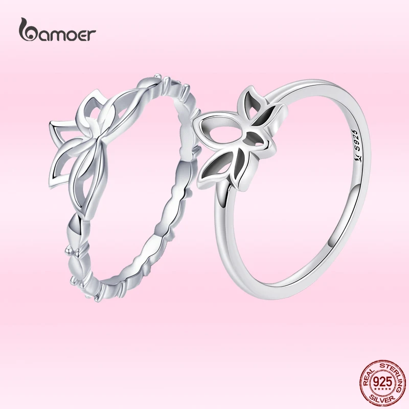 Bamoer Новые простые кольца с лотосом для женщин Настоящее серебро 925 пробы женские