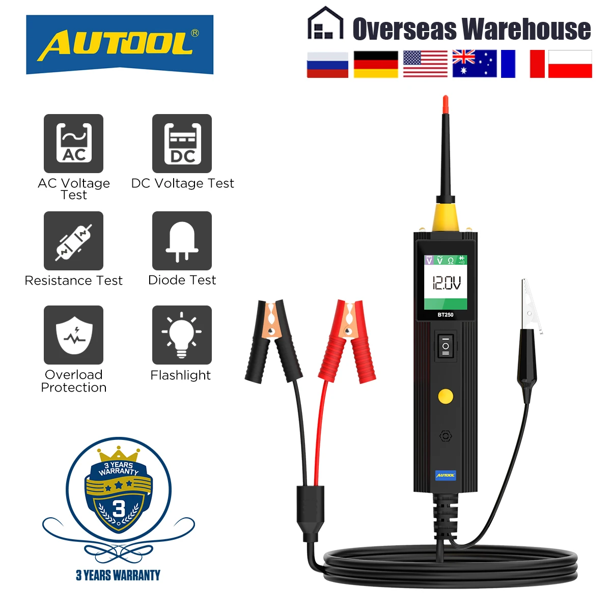 Тестер цепи AUTOOL BT250 автоматический инструмент для сканирования напряжения и