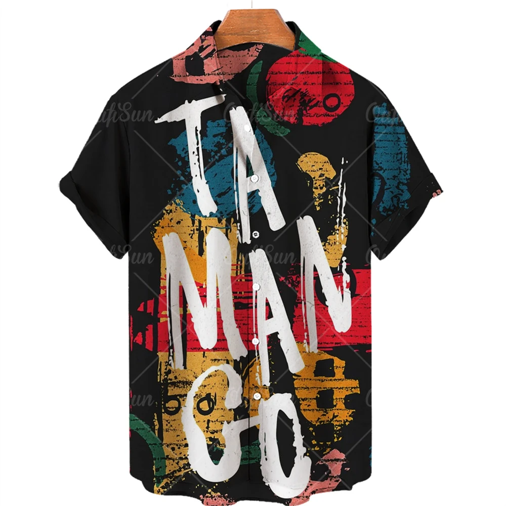 

2022 Summer New Short Sleeve 3D Printed Hawaiian Shirt Color Graffiti Men's One Button Beach Casual Fashion Oversize