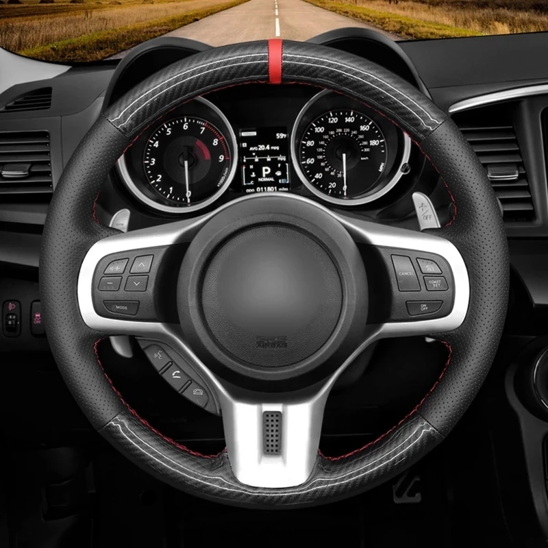 

Hand-stitched Car Steering Wheel Cover Black Carbon Fiber Leather Red Marker No-slip For Mitsubishi Lancer 10 EVO Evolution