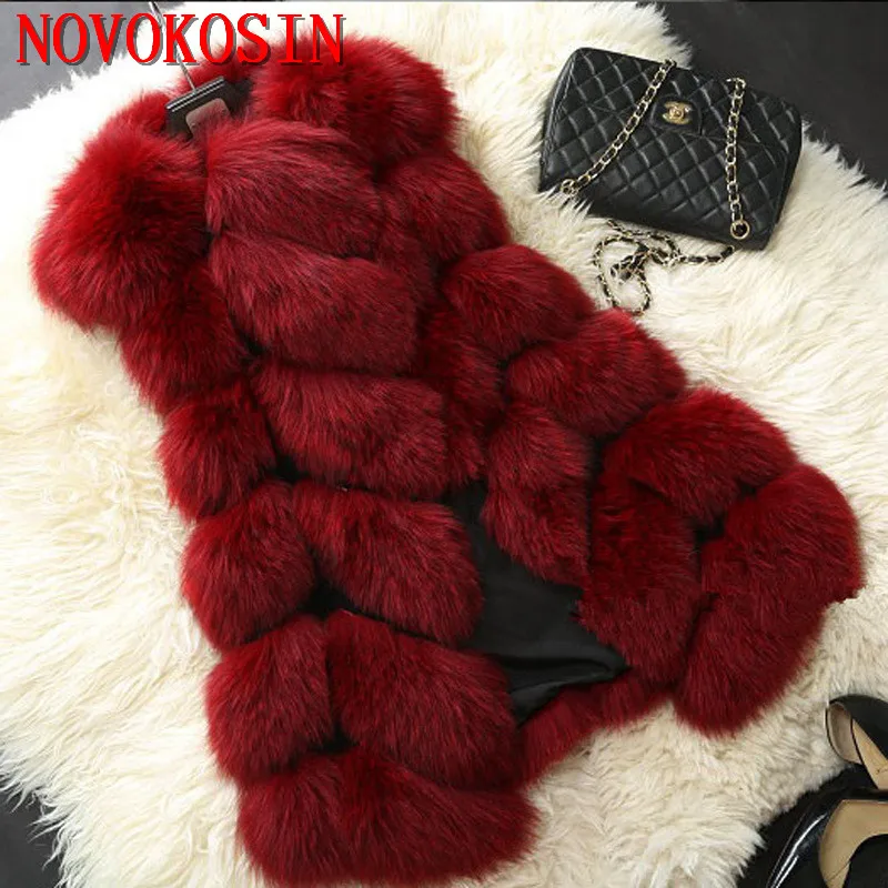 18 Colors S-4XL Sleeveless Long Coat Fashion Casual Warm Slim Striped Faux Fox Fur Vest Winter Jacket Women Casaco Feminino
