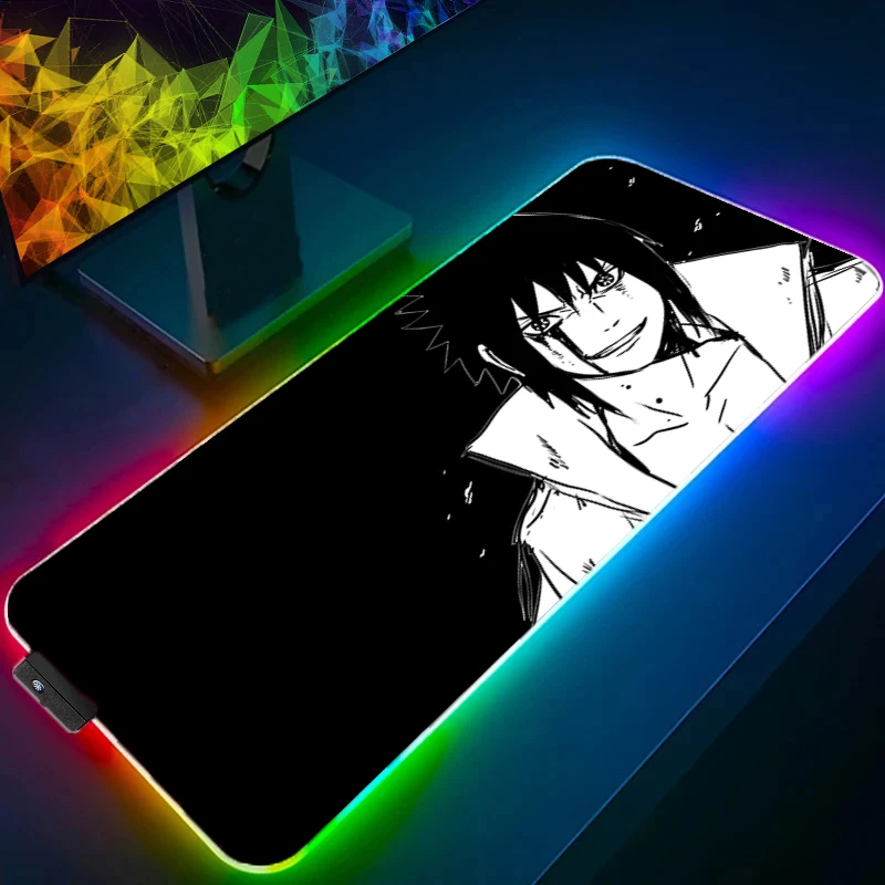 Фото RGB подсветка NARUTO Uchiha Sasuke коврик для мыши аниме Gabinete геймер компьютер светодиодный настольный коврик клавиатура игровые аксессуары большой коврик для мыши №5