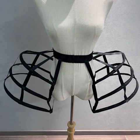 Классический черный кринолин в стиле рококо с поясом и вырезом спереди, полая клетка, корзина с 3 обручами, нижние юбки, бальное платье, короткая нижняя юбка