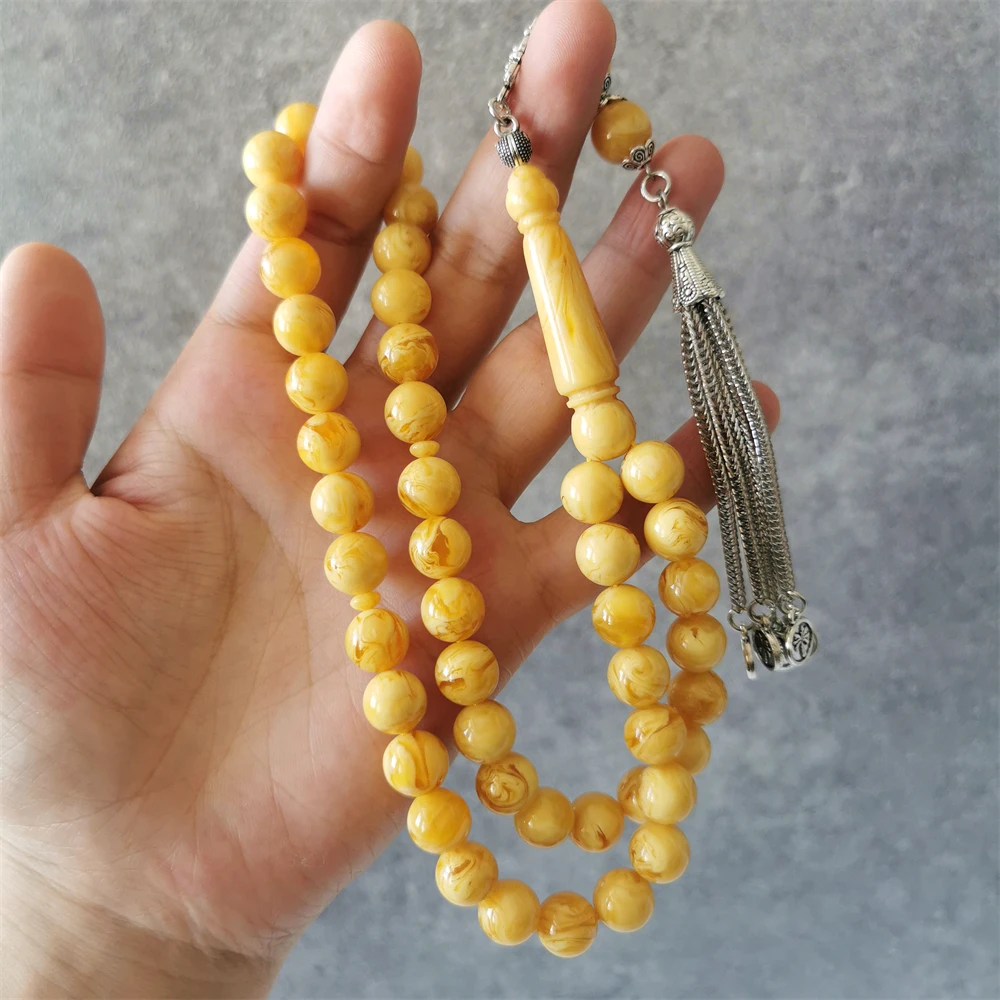 Фото Мусульманский Янтарный Розарий Tasbih, материал из смолы, мусульманские молитвенные четки, модные ювелирные изделия ручной работы, Misbaha Sibaha ... №5