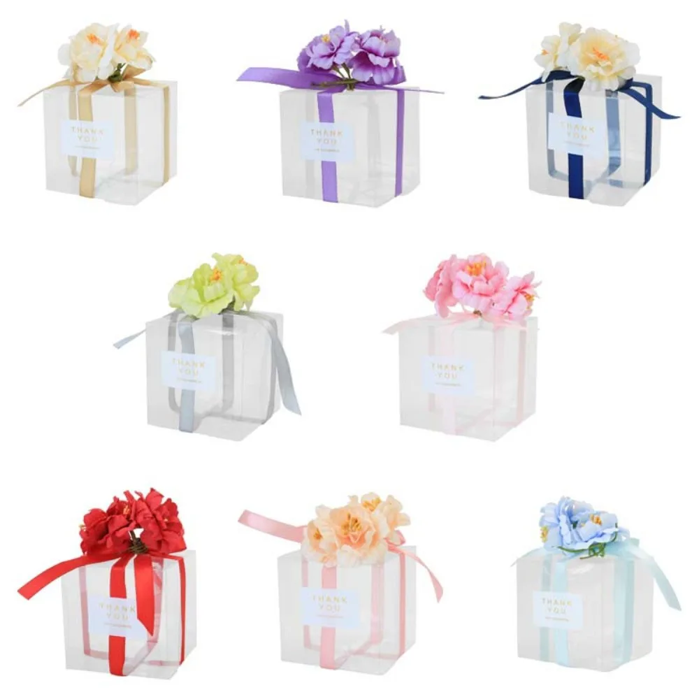 

30Pcs Transparent Plastic Square Cake Candy Box Disposable Wedding Favor Gift Packaging Box With Flower Birthday Party Supplies