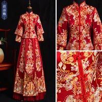 2022 classic satin red golden embroidery cheongsam new wedding xiuhe chinese dress bride dragon and phoenix gown toast dresses