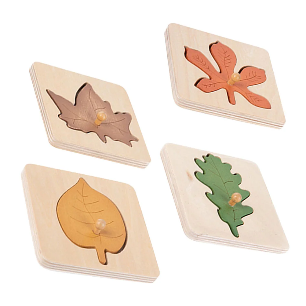 

4PCS Puzzle Board Wooden Leaf Matching Jigsaw Educational for Kids