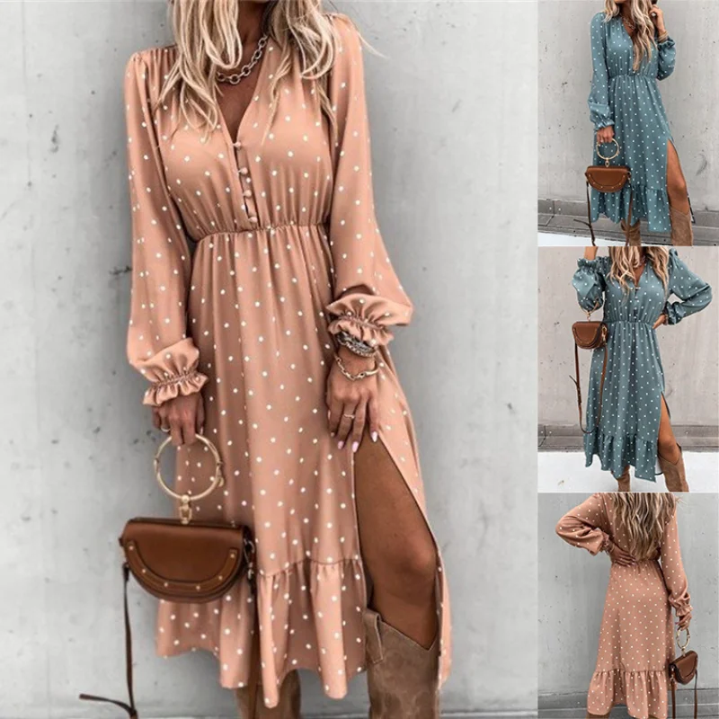 

Женское Платье с длинным рукавом и V-образным вырезом