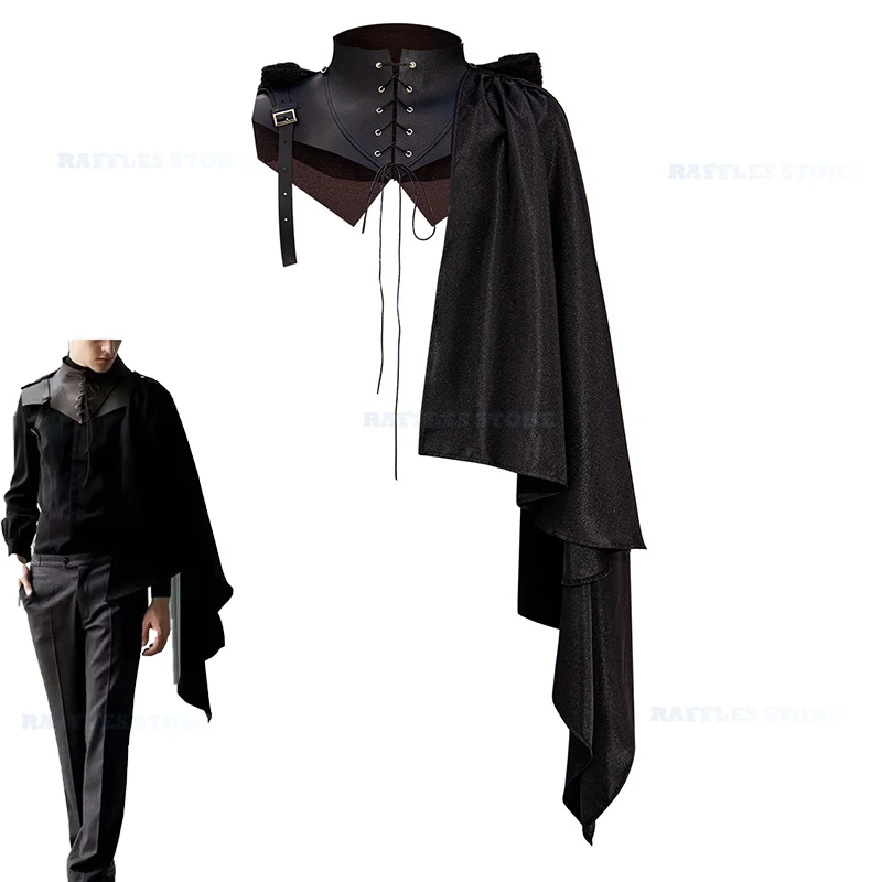 

Medieval Armor Black Cloak Single Shoulder Retro Cape Gothic Punk Lace Up Renaissance Costume Crusader Warrior Knight Gear Adult