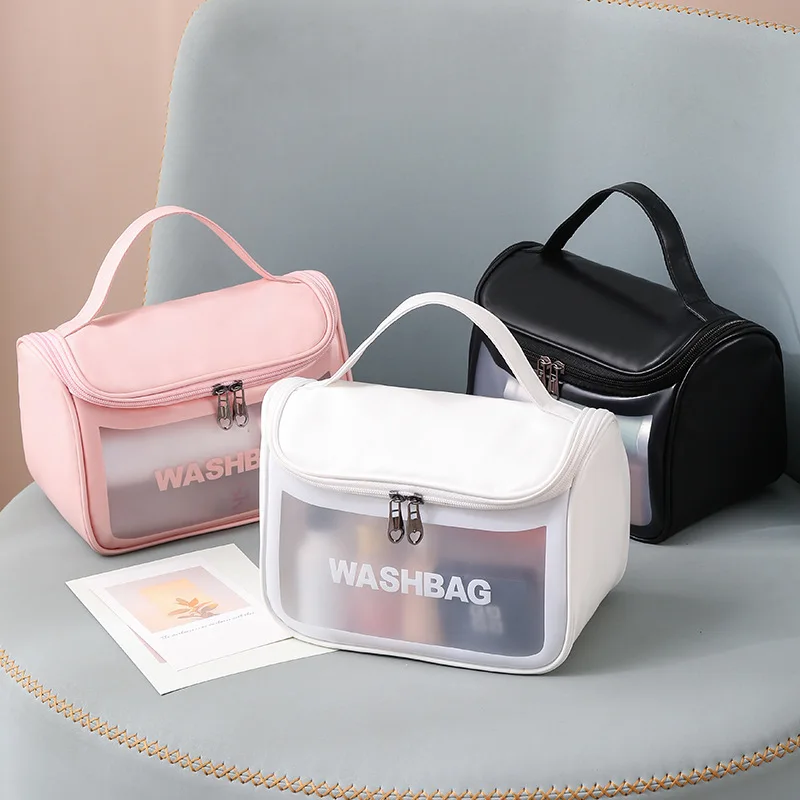 Travel Storage Toiletry Organize Women Waterproof PVC Cosmetic Portable Bag Female Wash Kit Transparent Zipper Make Up Case