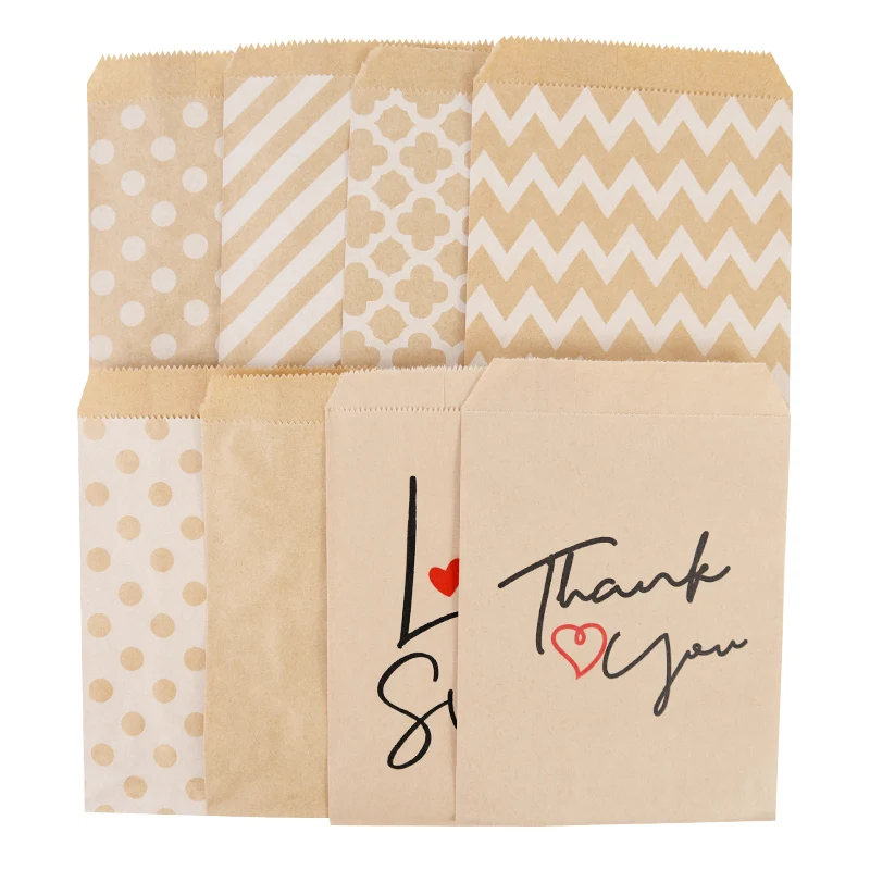 

25pcs/lot Wave Stripe Dot Kraft Paper Treat Bags Food Cookies Biscuit Snack Candy Gift Bag for Wedding Birthday Party Decoration