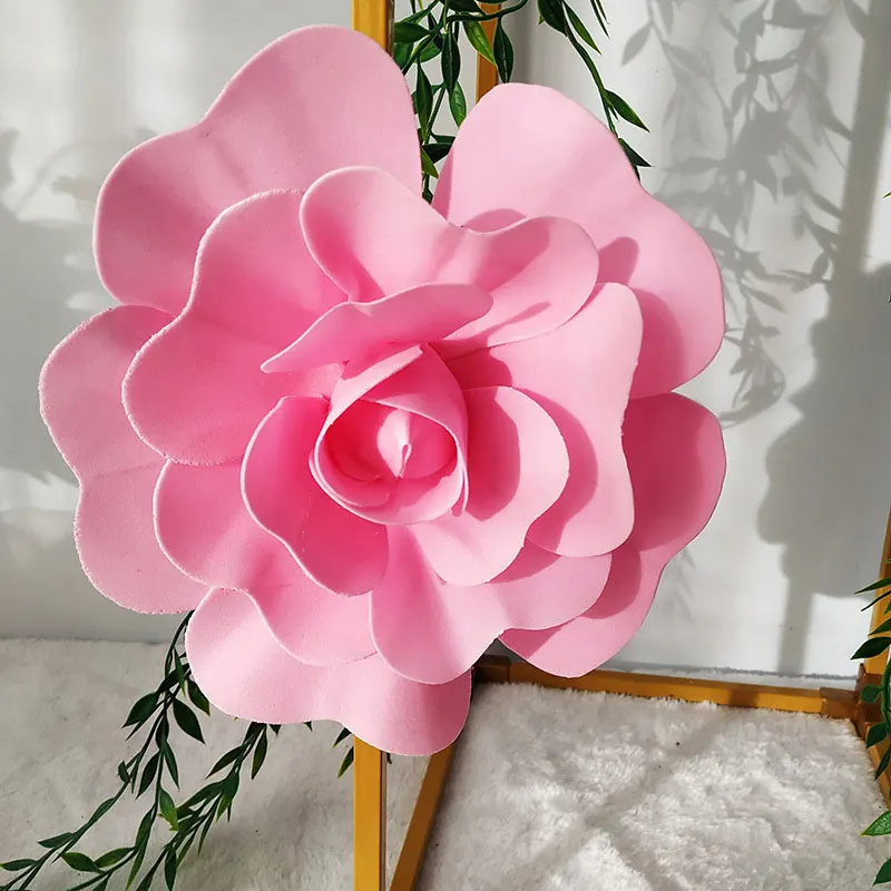 

Simulation PE Foam Flat Bottom Giant Rose Flowers Wall Wedding Background DIY Party Faux Flower Decoration Home Fake Flore Heads