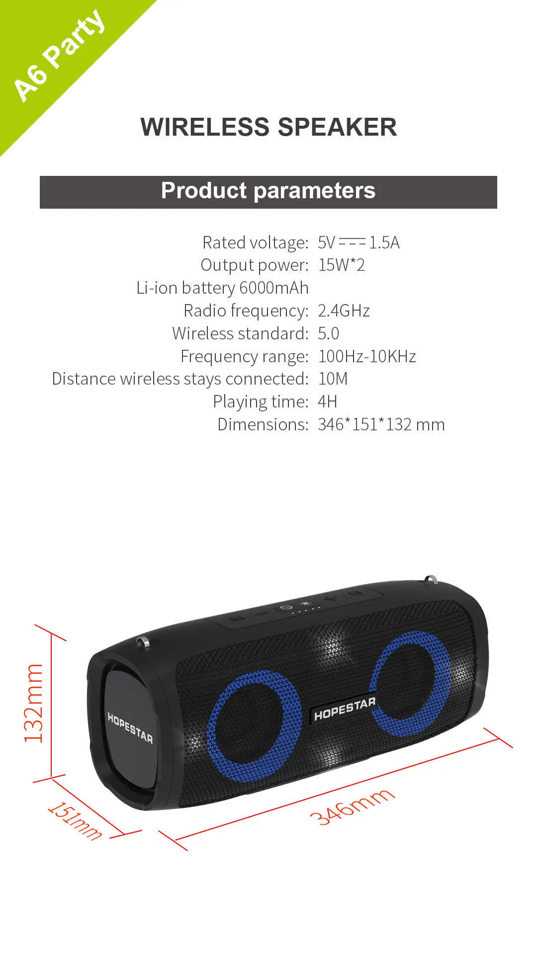 HOPESTAR A6party беспроводной Bluetooth динамик AC карта 30 Вт Высокая мощность 6000 мАч звуковая