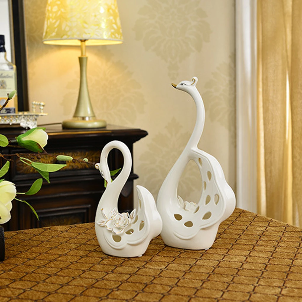

2Pcs White Swan Lovers Simple Style Ornament Home Decor Simulation Animal Figurines Christmas Weddings Gift Miniature