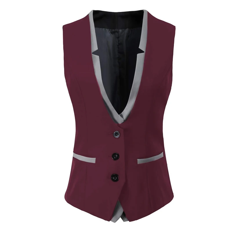 

Women's Tailored Vest Burgundy V Neck Single Breasted 3 Button Formal Business Vest Slim Fit Waistcoat Elegant OL Waistcoat 2022