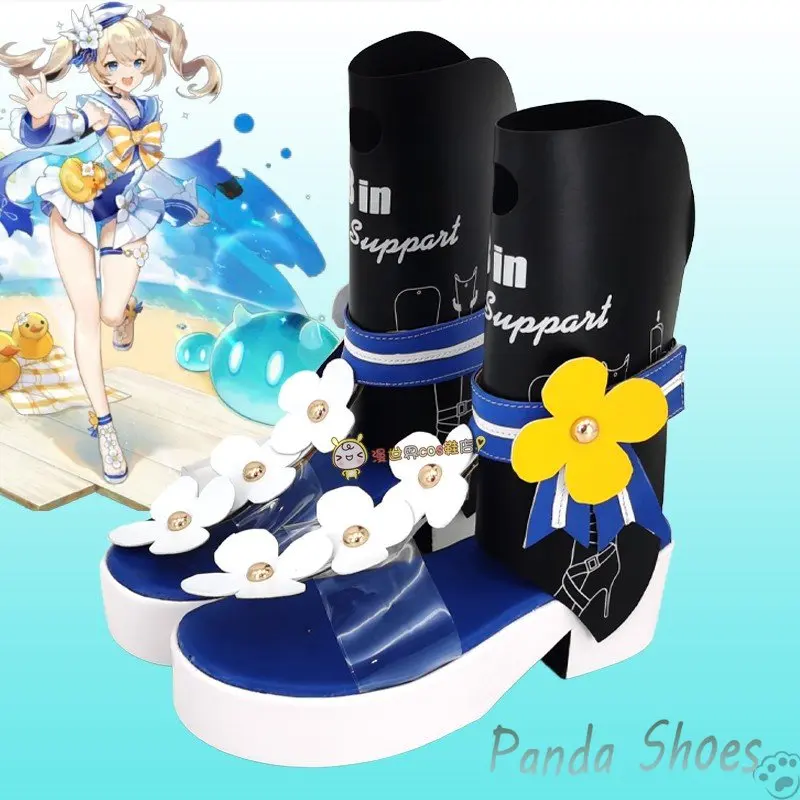 Туфли Genshinimpact для косплея Барбары комикс Аниме игра Cos длинные синие ботинки