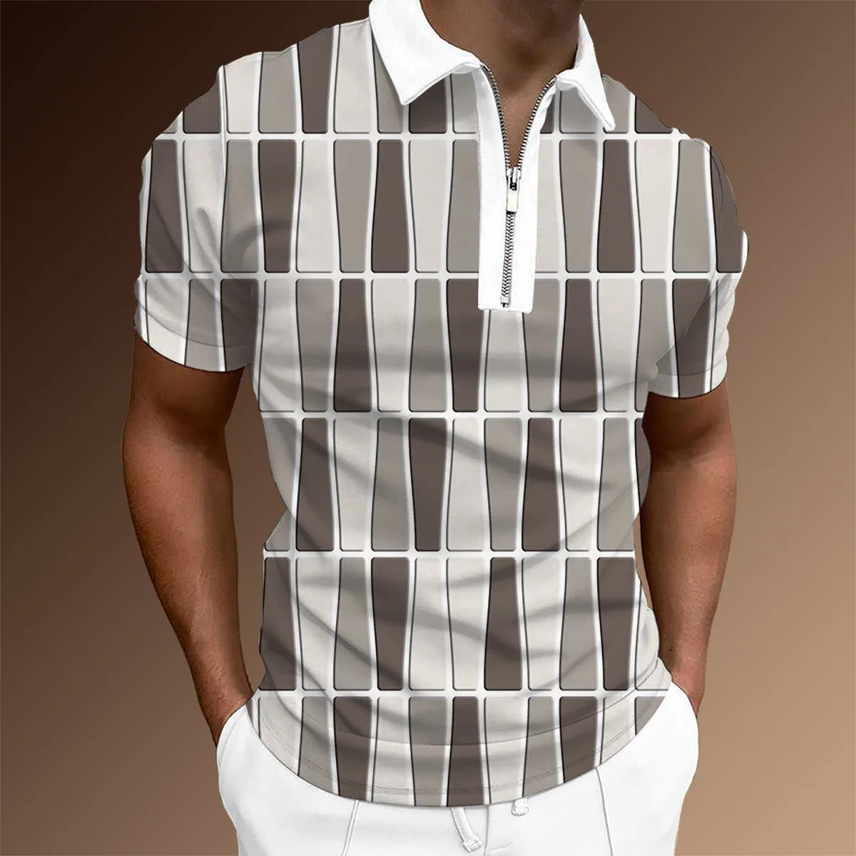 

Casual Patchwork Men's Polo Shirt Short Sleeve Summer T-Shirt Zipper Lapel Shirt 3D Print Patchwork Color Top