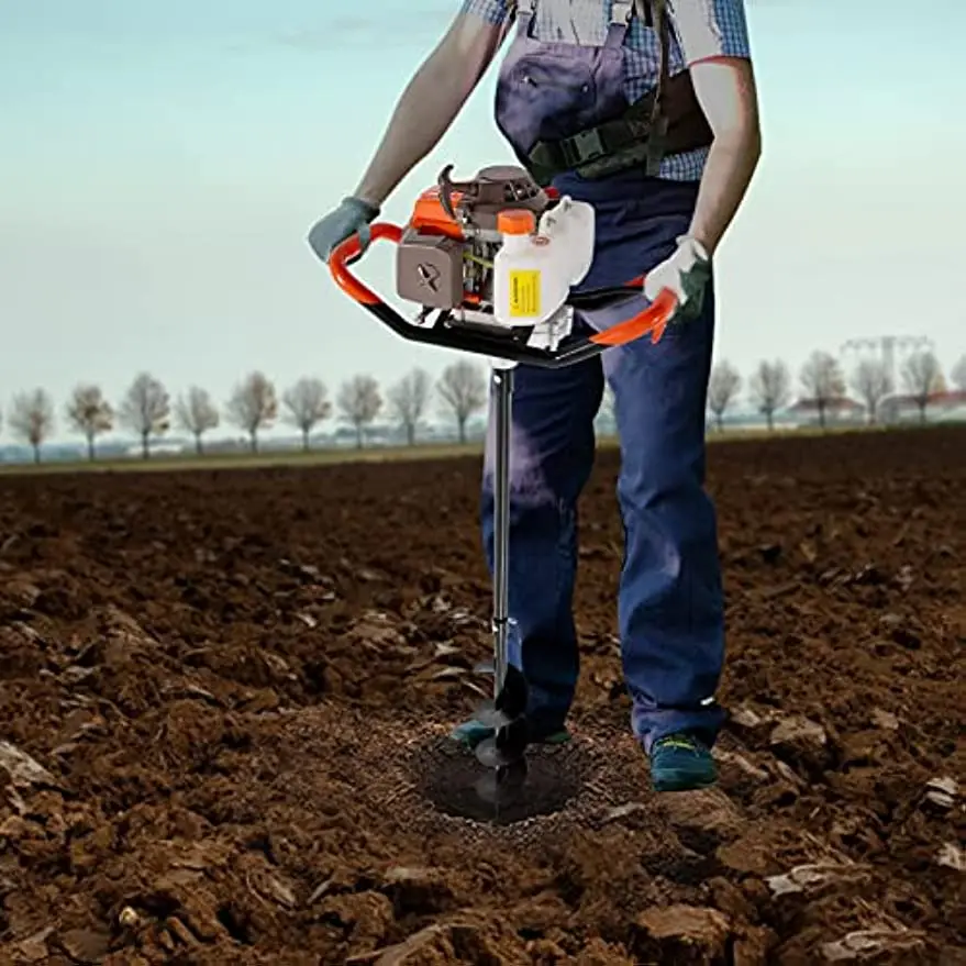 63cc Gas Auger Post Hole Digger 2 Stroke Post Hole Auger Gas Powered Earth Auger with 3 Replacement Drill Bits